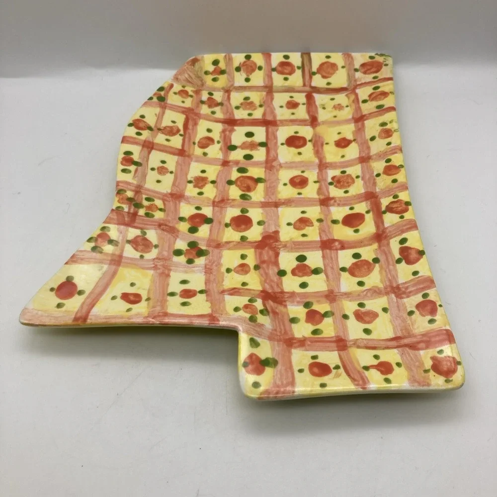 Bright Mississippi Shaped Ceramic Trinket Tray Yellow Orange Flowers